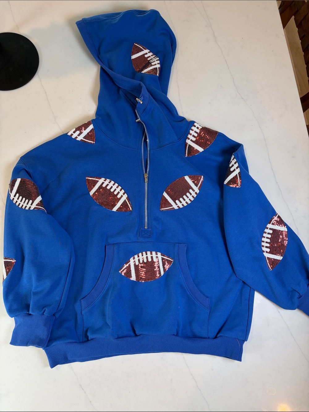 Blue hoodie w/ sequin footballs